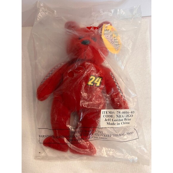 Gold  N Bears Jeff Gordon Bear Bean Bag Plush 8” Red 1999 New Sealed - Picture 1 of 4